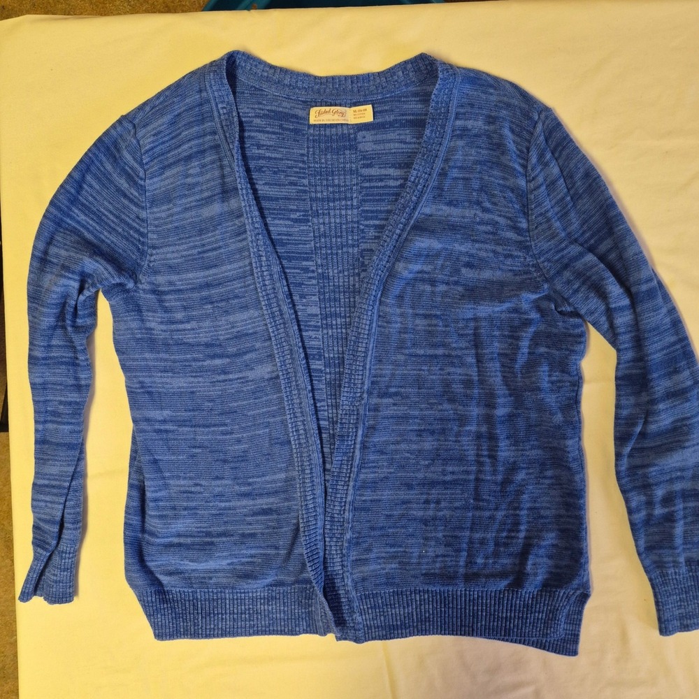 Faded Glory Womens XL 16-18 Blue Space Dye Open Front‎ Cardigan Sweater